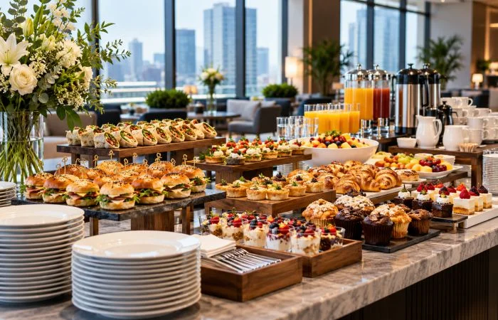 Serviço de catering corporativo com buffet completo para eventos empresariais